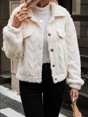Casual Regular Plain Turndown Long Sleeve Teddy Coat - Image 1