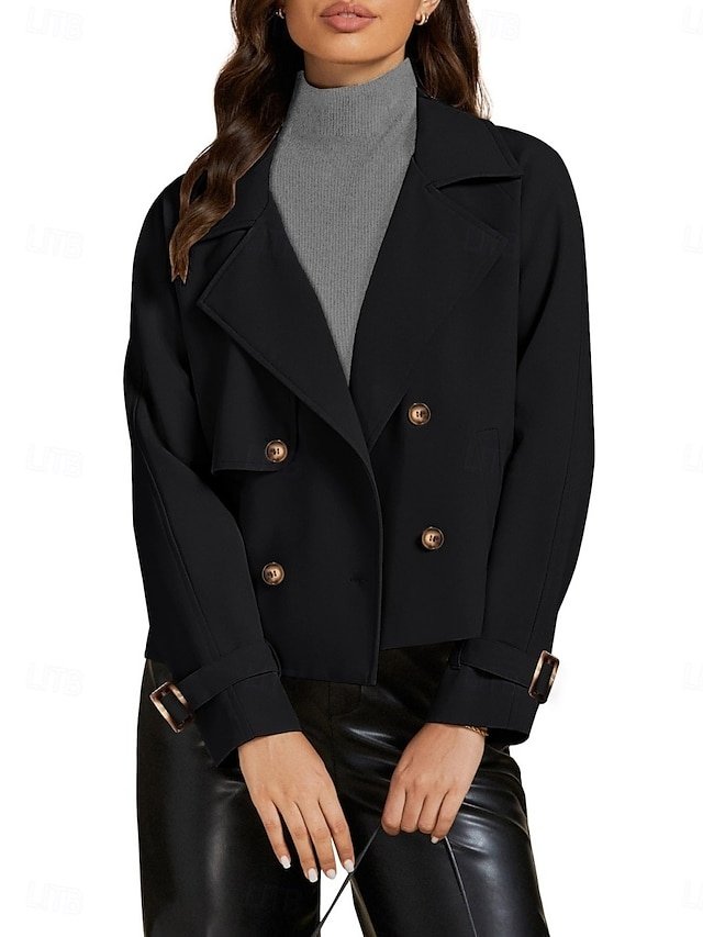 Casual Regular Plain Turndown Long Sleeve Short Jacket - Image 1