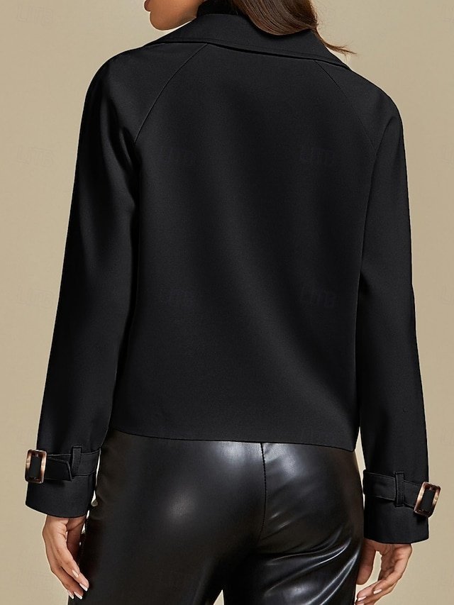 Casual Regular Plain Turndown Long Sleeve Short Jacket - Image 2