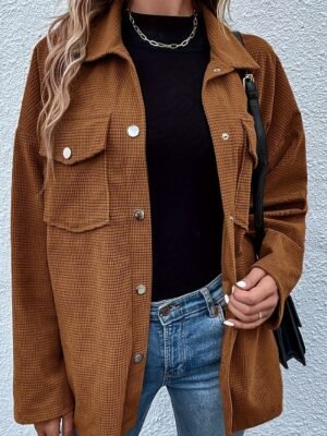 Casual Regular Plain Turndown Long Sleeve Jacket - Image 2