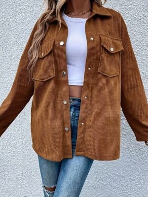 Casual Regular Plain Turndown Long Sleeve Jacket - Image 3
