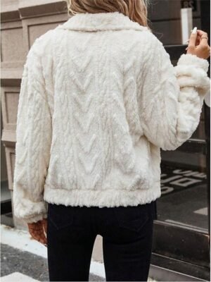 Casual Regular Plain Turndown Long Sleeve Teddy Coat - Image 3