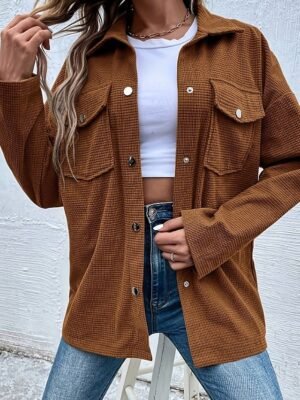 Casual Regular Plain Turndown Long Sleeve Jacket - Image 4
