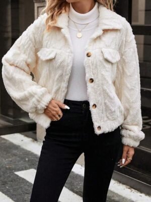 Casual Regular Plain Turndown Long Sleeve Teddy Coat - Image 5