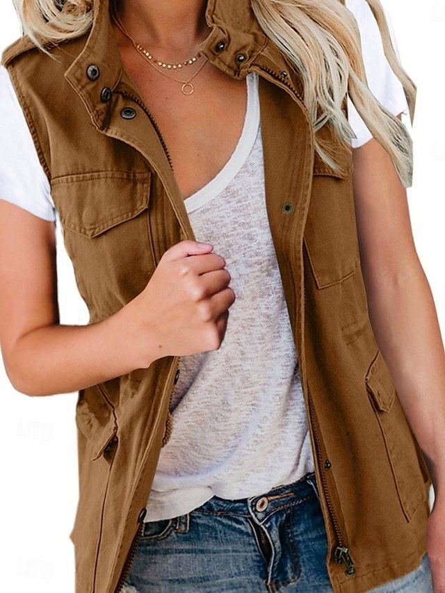 Casual Regular Plain Turndown Sleeveless Vest - Image 1