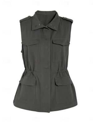 Casual Regular Plain Turndown Sleeveless Vest - Image 2