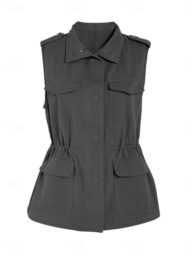 Casual Regular Plain Turndown Sleeveless Vest - Image 2