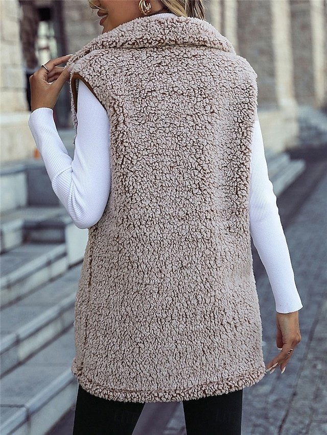 Casual Regular Plain Turndown Sleeveless Regular Fit Fleece Vest - Image 2