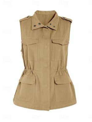 Casual Regular Plain Turndown Sleeveless Vest - Image 4
