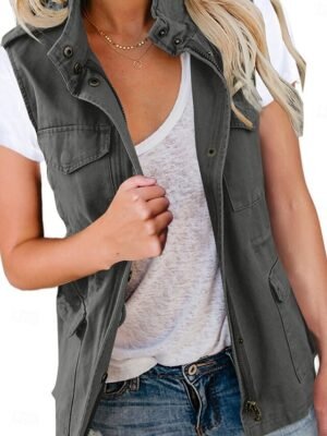 Casual Regular Plain Turndown Sleeveless Vest - Image 6