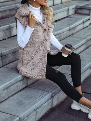 Casual Regular Plain Turndown Sleeveless Regular Fit Fleece Vest - Image 6