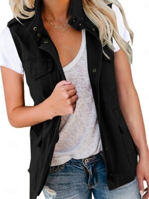 Casual Regular Plain Turndown Sleeveless Vest - Image 8