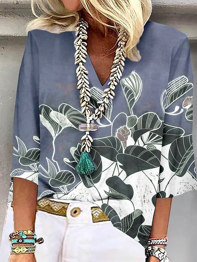 Casual Regular Print Collar 3/4 Sleeve Blouse - Image 2