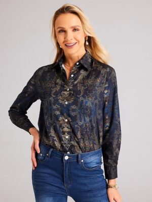 Casual Regular Print Shirt Collar Long Sleeve Blouse - Image 4