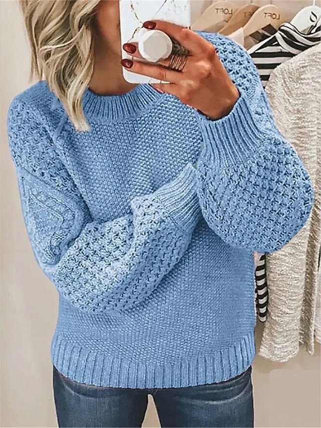 Casual Regular Pure Colour Cable Crew Neck Long Sleeve Knit Jumper - Image 1