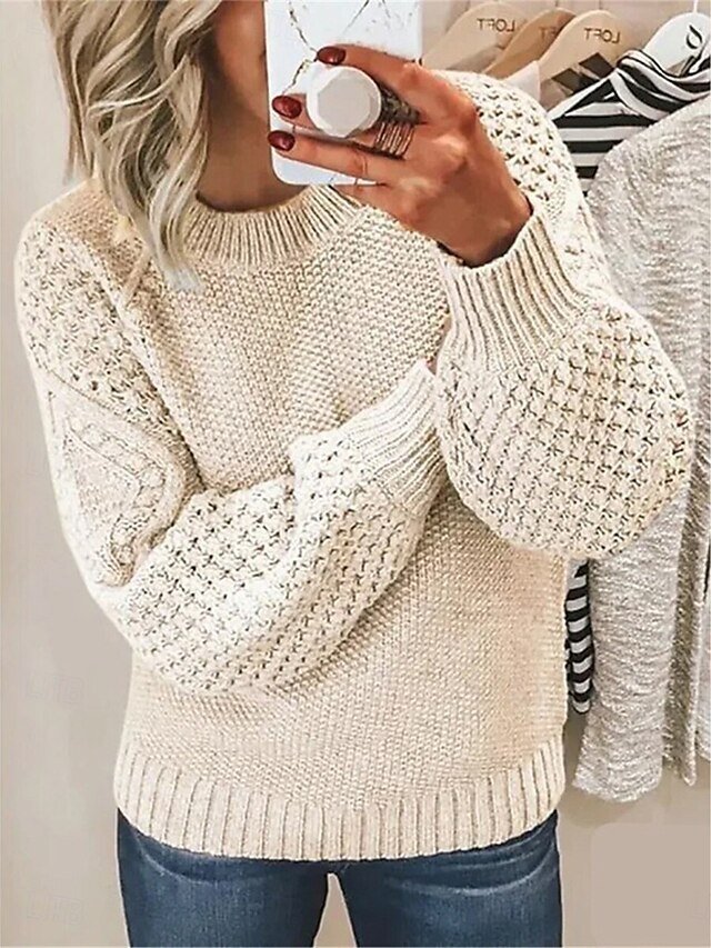 Casual Regular Pure Colour Cable Crew Neck Long Sleeve Knit Jumper - Image 2