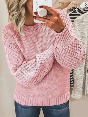 Casual Regular Pure Colour Cable Crew Neck Long Sleeve Knit Jumper - Image 3