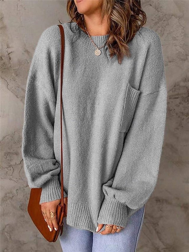 Casual Regular Pure Colour Crew Neck Long Sleeve Knitted Jumper - Image 1