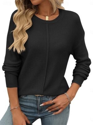 Casual Regular Pure Colour Crew Neck Long Sleeve Knit Jumper - Image 1