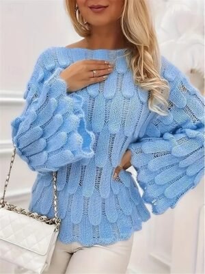 Casual Regular Pure Colour Crew Neck Long Sleeve Knit Top - Image 1