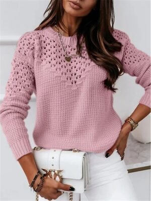 Casual Regular Pure Colour Crew Neck Long Sleeve Knit Top - Image 1
