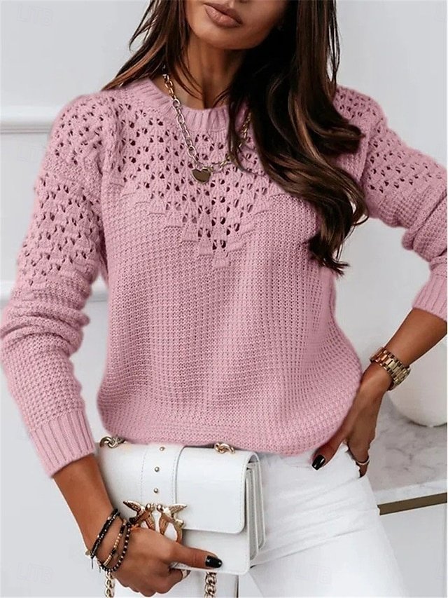 Casual Regular Pure Colour Crew Neck Long Sleeve Knit Top - Image 1