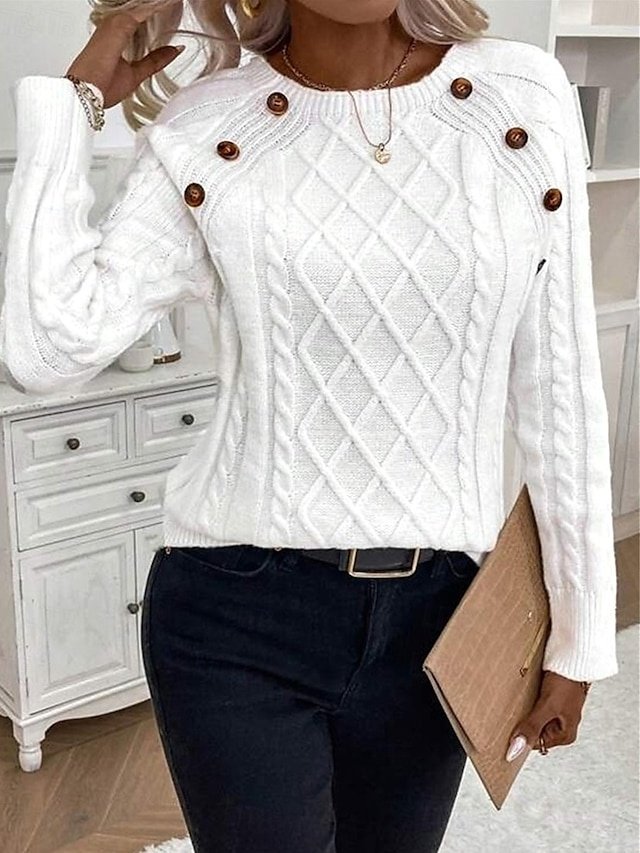 Casual Regular Pure Colour Crew Neck Long Sleeve Knitted Top - Image 1