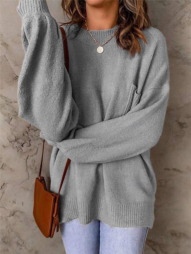 Casual Regular Pure Colour Crew Neck Long Sleeve Knitted Jumper - Image 2