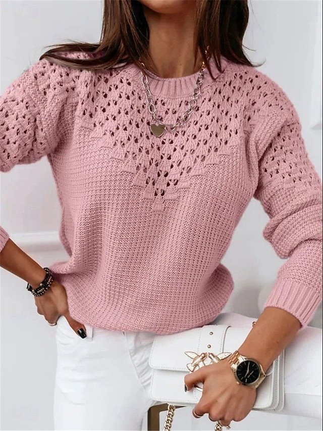 Casual Regular Pure Colour Crew Neck Long Sleeve Knit Top - Image 2