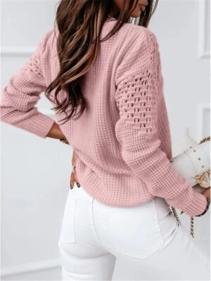 Casual Regular Pure Colour Crew Neck Long Sleeve Knit Top - Image 3