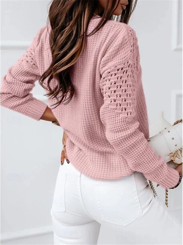 Casual Regular Pure Colour Crew Neck Long Sleeve Knit Top - Image 3