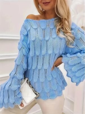 Casual Regular Pure Colour Crew Neck Long Sleeve Knit Top - Image 4