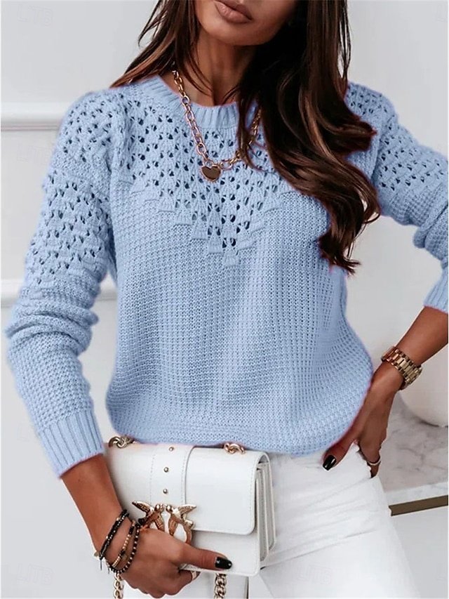 Casual Regular Pure Colour Crew Neck Long Sleeve Knit Top - Image 4