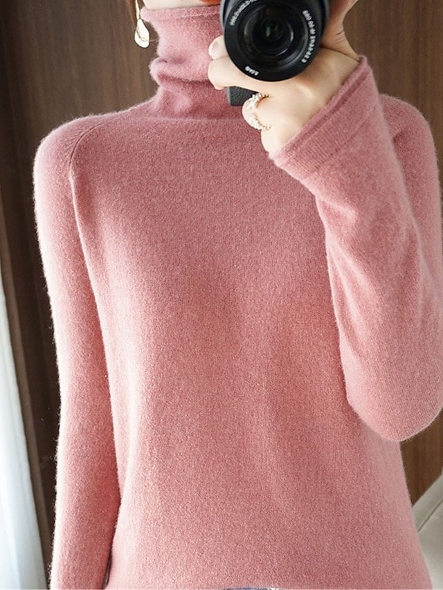 Casual Regular Pure Colour Ribbed Turtleneck Long Sleeve Sweater - Image 1