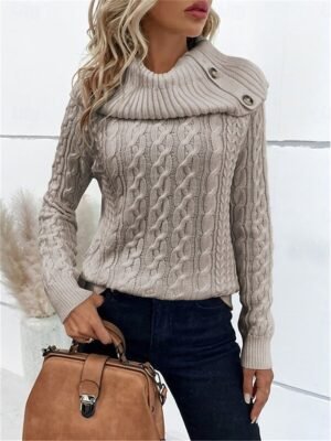 Casual Regular Pure Colour Ribbed Turtleneck Long Sleeve Jumper - Image 1