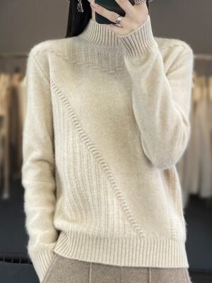 Casual Regular Pure Colour Ribbed Turtleneck Long Sleeve Sweater - Image 1