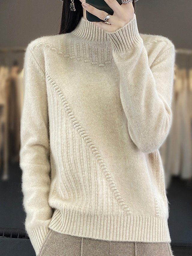 Casual Regular Pure Colour Ribbed Turtleneck Long Sleeve Sweater - Image 1