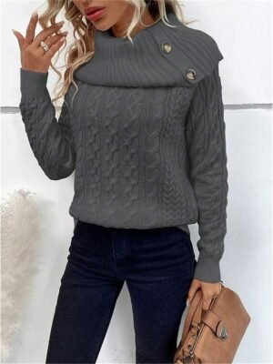 Casual Regular Pure Colour Ribbed Turtleneck Long Sleeve Jumper - Image 10