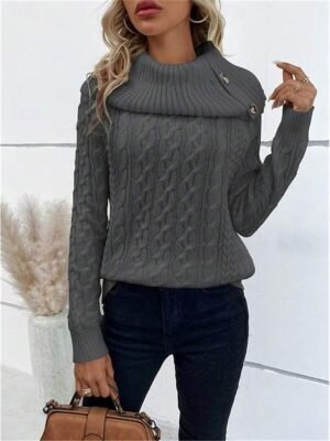 Casual Regular Pure Colour Ribbed Turtleneck Long Sleeve Jumper - Image 11