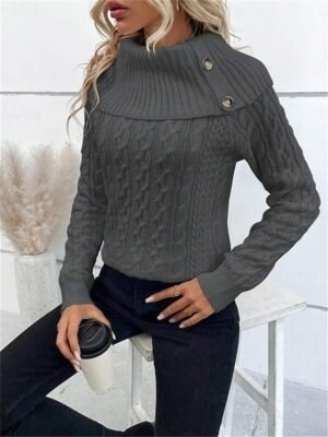 Casual Regular Pure Colour Ribbed Turtleneck Long Sleeve Jumper - Image 12