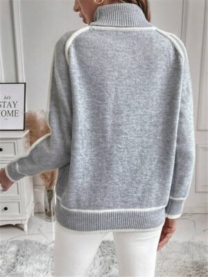 Casual Regular Pure Colour Ribbed Turtleneck Long Sleeve Knit Jumper - Image 2