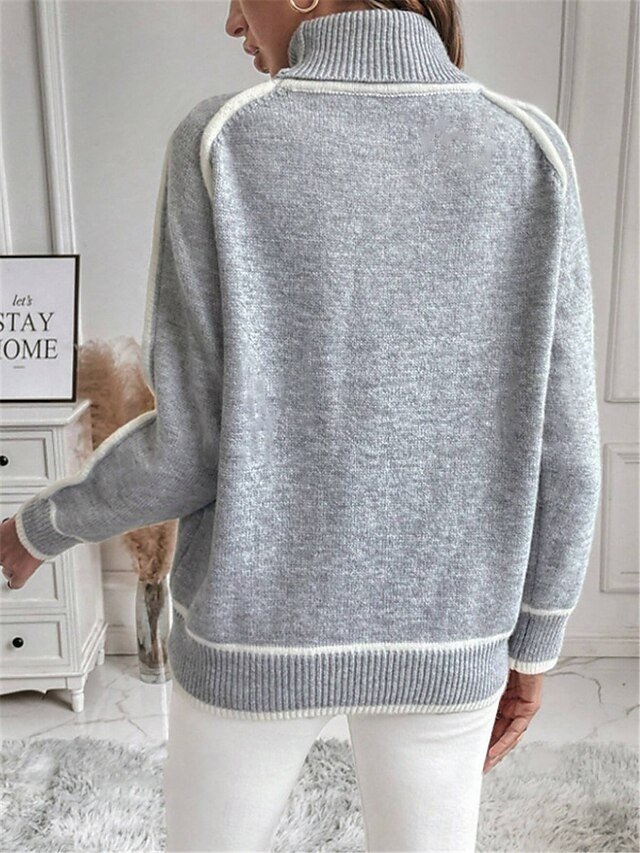 Casual Regular Pure Colour Ribbed Turtleneck Long Sleeve Knit Jumper - Image 2