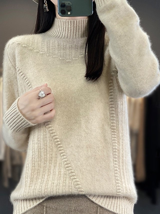 Casual Regular Pure Colour Ribbed Turtleneck Long Sleeve Sweater - Image 2