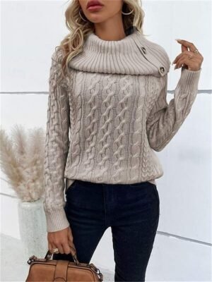 Casual Regular Pure Colour Ribbed Turtleneck Long Sleeve Jumper - Image 3