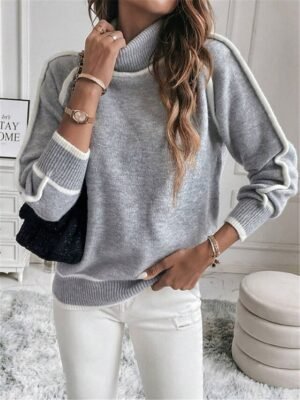 Casual Regular Pure Colour Ribbed Turtleneck Long Sleeve Knit Jumper - Image 3