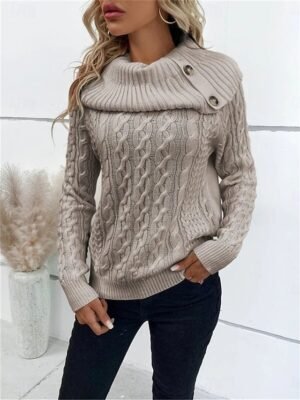 Casual Regular Pure Colour Ribbed Turtleneck Long Sleeve Jumper - Image 4