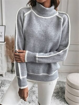 Casual Regular Pure Colour Ribbed Turtleneck Long Sleeve Knit Jumper - Image 4