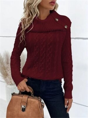Casual Regular Pure Colour Ribbed Turtleneck Long Sleeve Jumper - Image 5