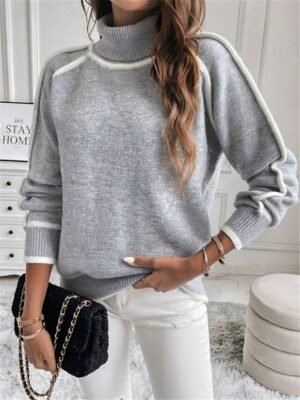 Casual Regular Pure Colour Ribbed Turtleneck Long Sleeve Knit Jumper - Image 5