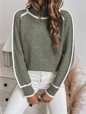 Casual Regular Pure Colour Ribbed Turtleneck Long Sleeve Knit Jumper - Image 6